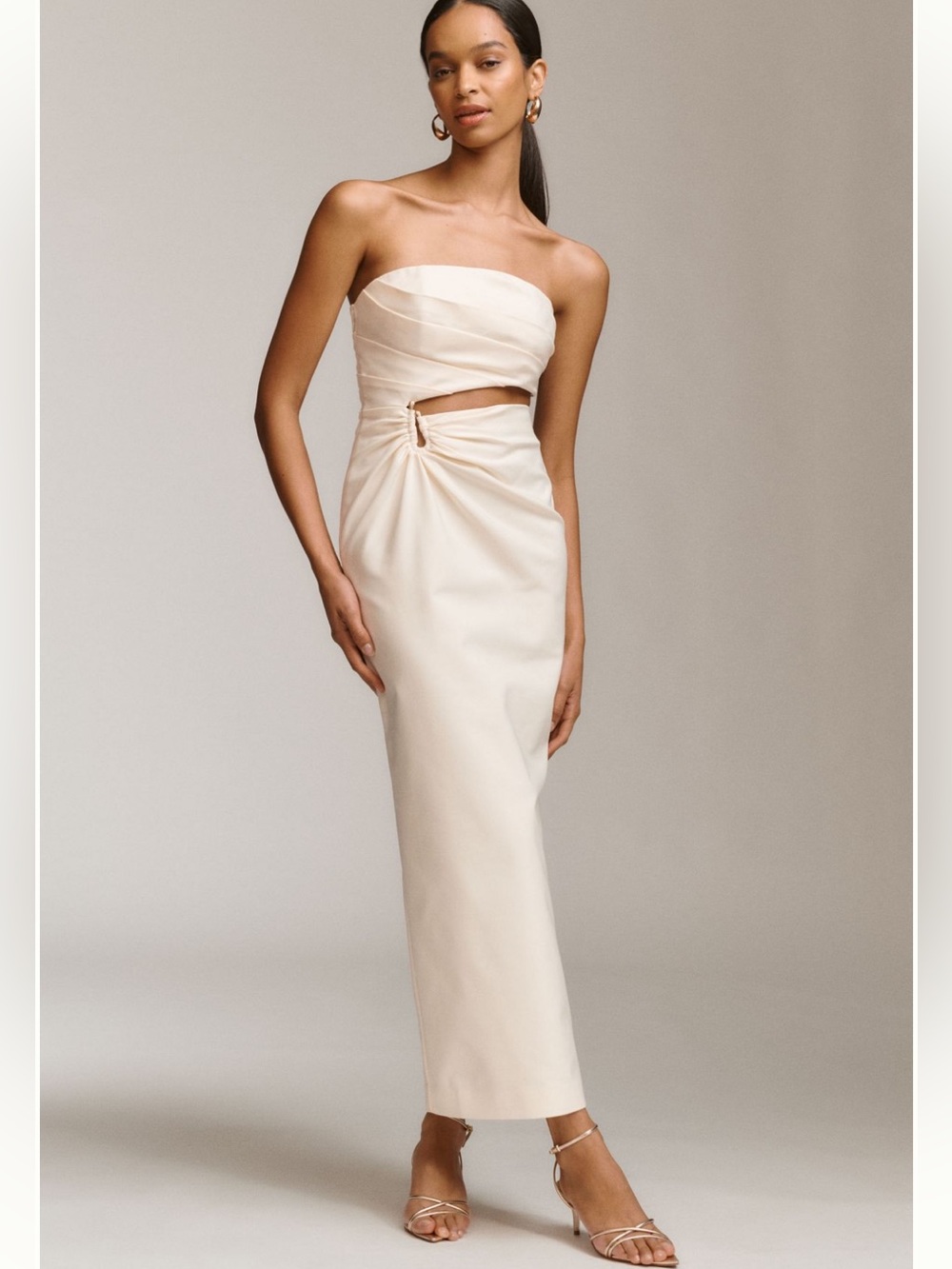 NWT Shona Joy Strapless Cream Cutout Midi Dress